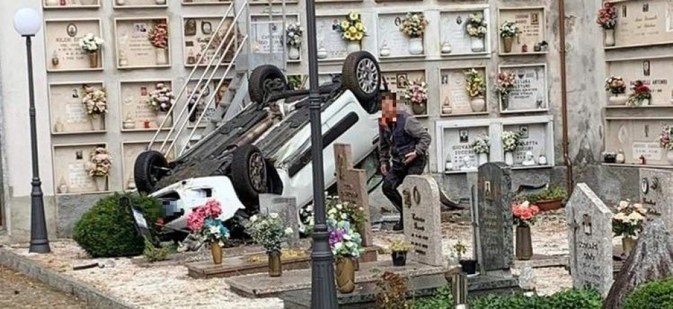 Foto Facebook Sbaglia manovra e precipita con l’auto nel cimitero: un ferito elitrasportato in ospedale